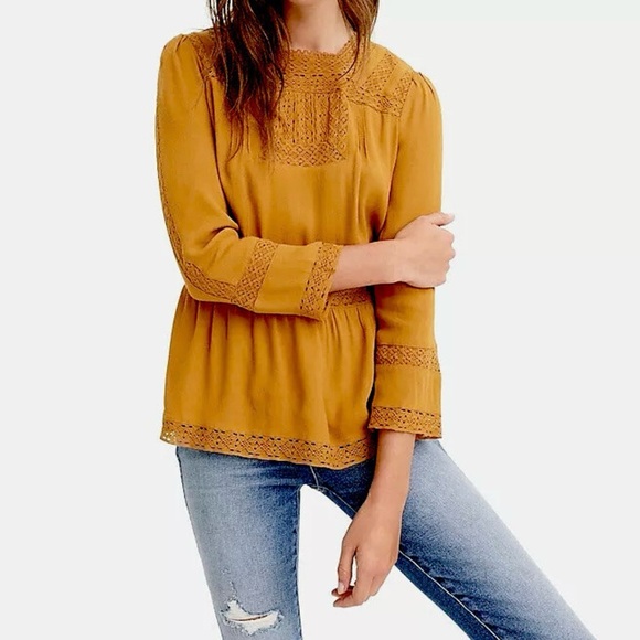 J. Crew Point Sur Lacey Top Marled Mushroom Gold Yellow 8 EUC - Picture 2 of 16